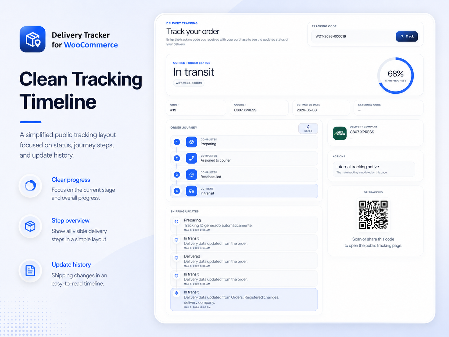 Public tracking page for WooCommerce orders