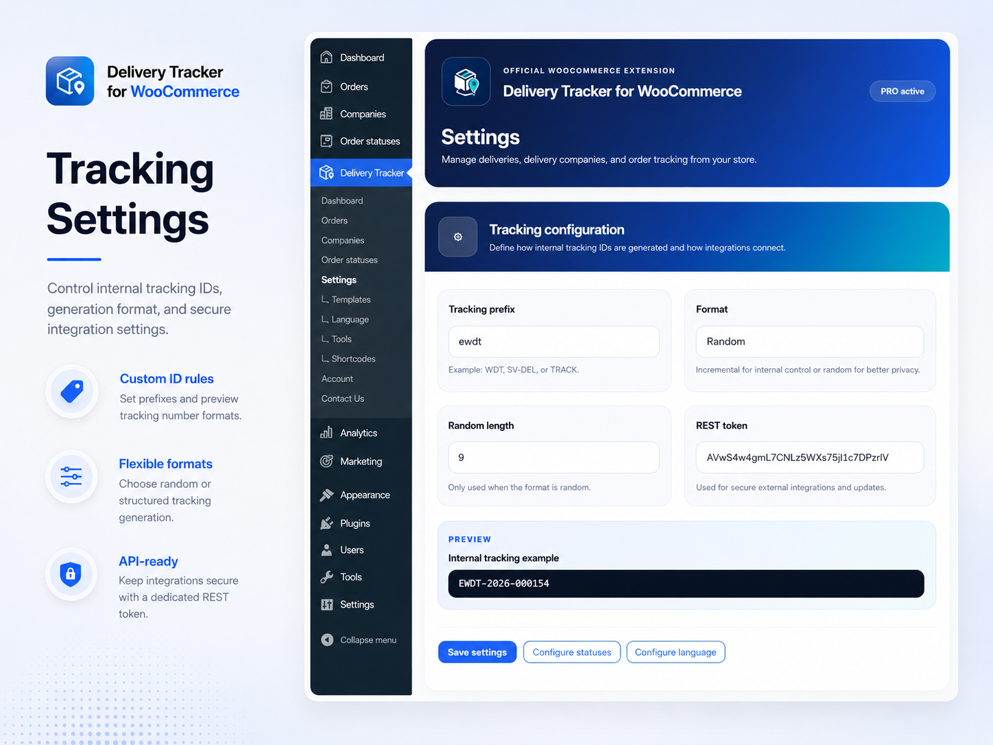 Tracking settings interface