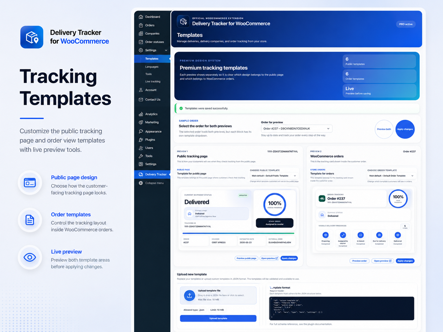 Tracking templates interface