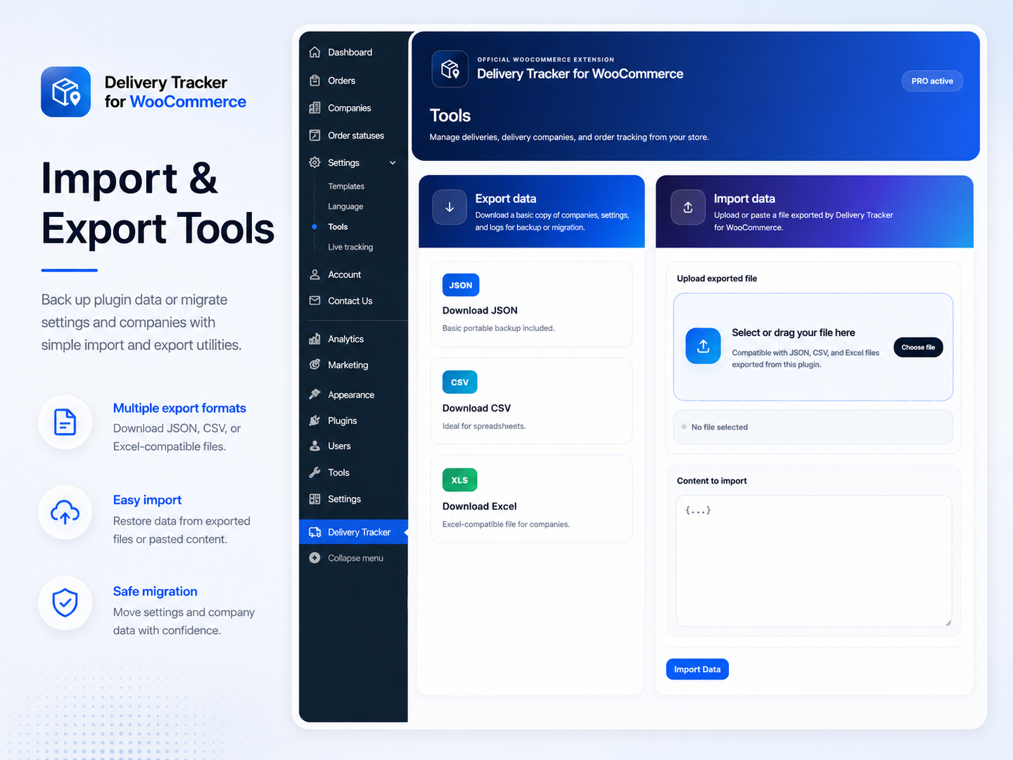 Import and export tools
